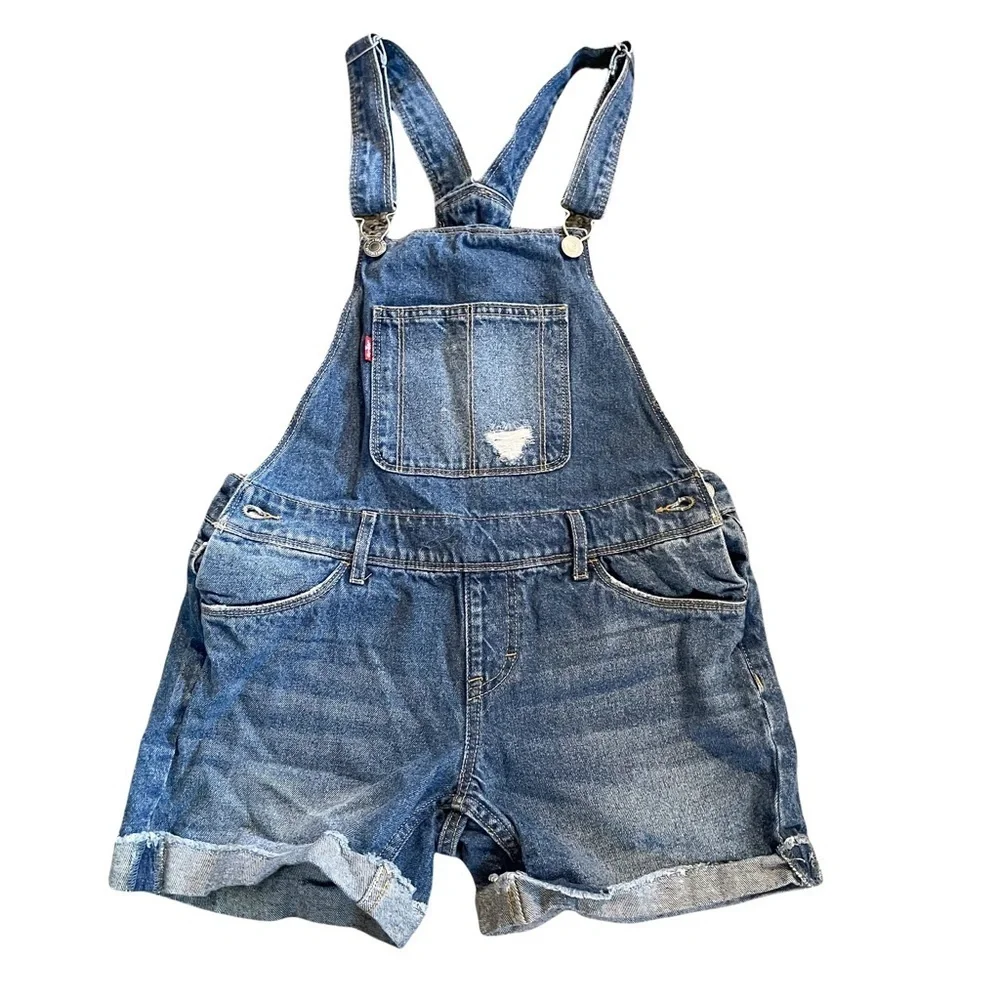 Levi's Distressed Denim Shortalls Overalls Shorts Summer Girl's Size 12 EUC